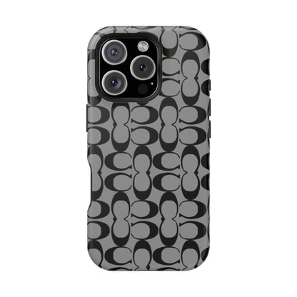 Monogram Pattern Impact-Resistant Phone Case — Black & Gray Designer-Inspired Protection