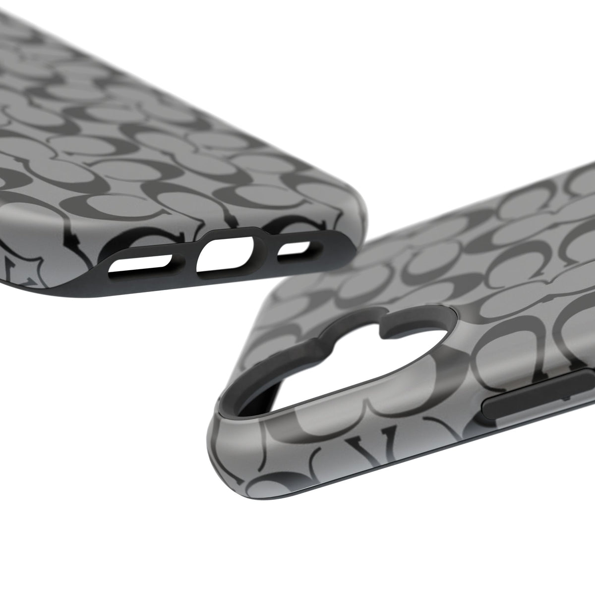 Monogram Pattern Impact-Resistant Phone Case — Black & Gray Designer-Inspired Protection