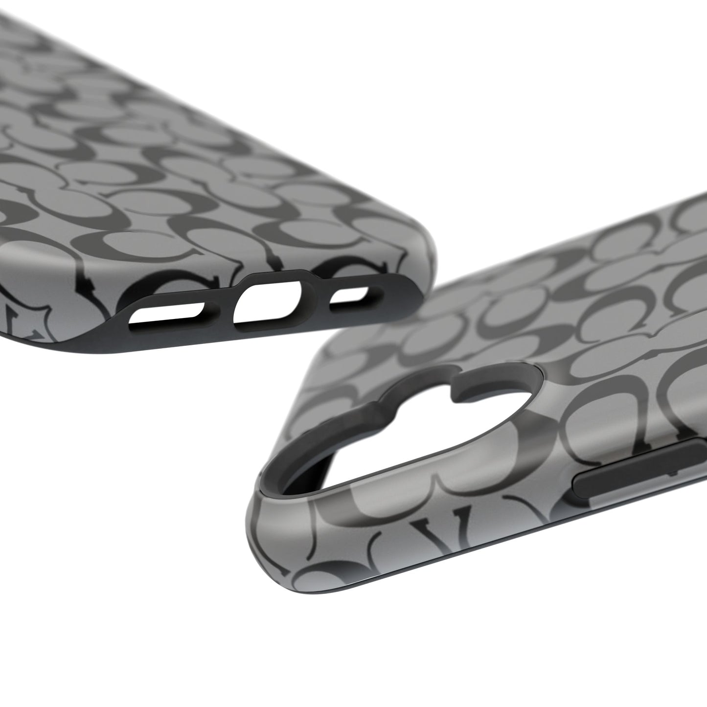 Monogram Pattern Impact-Resistant Phone Case — Black & Gray Designer-Inspired Protection