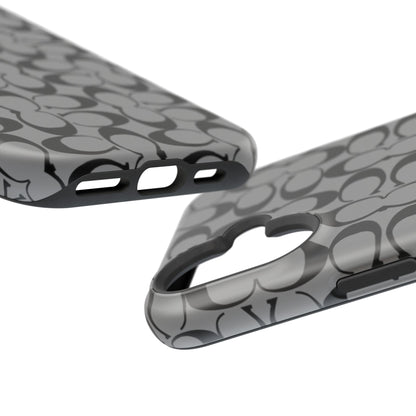 Monogram Pattern Impact-Resistant Phone Case — Black & Gray Designer-Inspired Protection