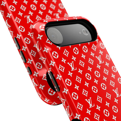 Impact-Resistant Phone Case — Red Monogram Pattern with Bold 'Supreme' Style Logo