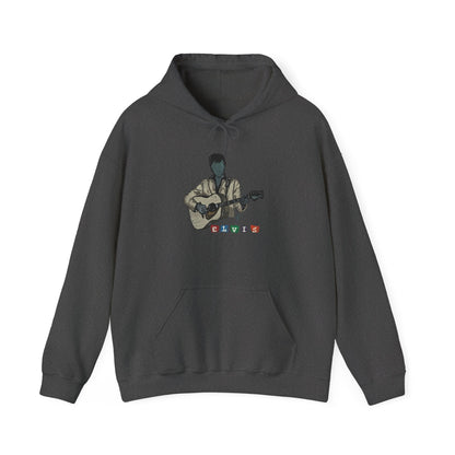 Elvis Silhouette Hoodie — Cozy Music Lover Pullover with Color Block Notes