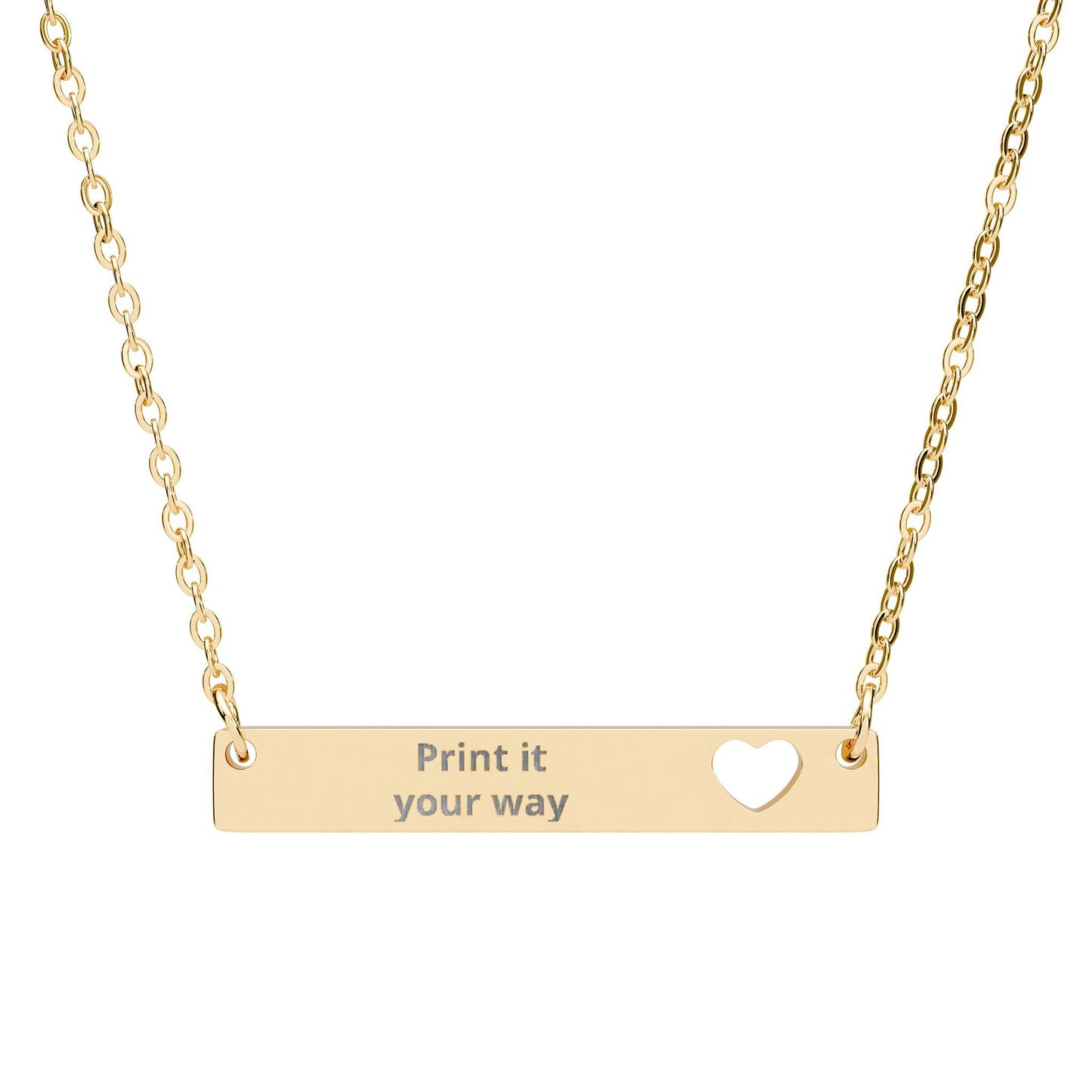Engravable Cutout Heart Bar Necklace – Personalized Name/Message Pendant