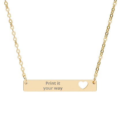 Engravable Cutout Heart Bar Necklace – Personalized Name/Message Pendant