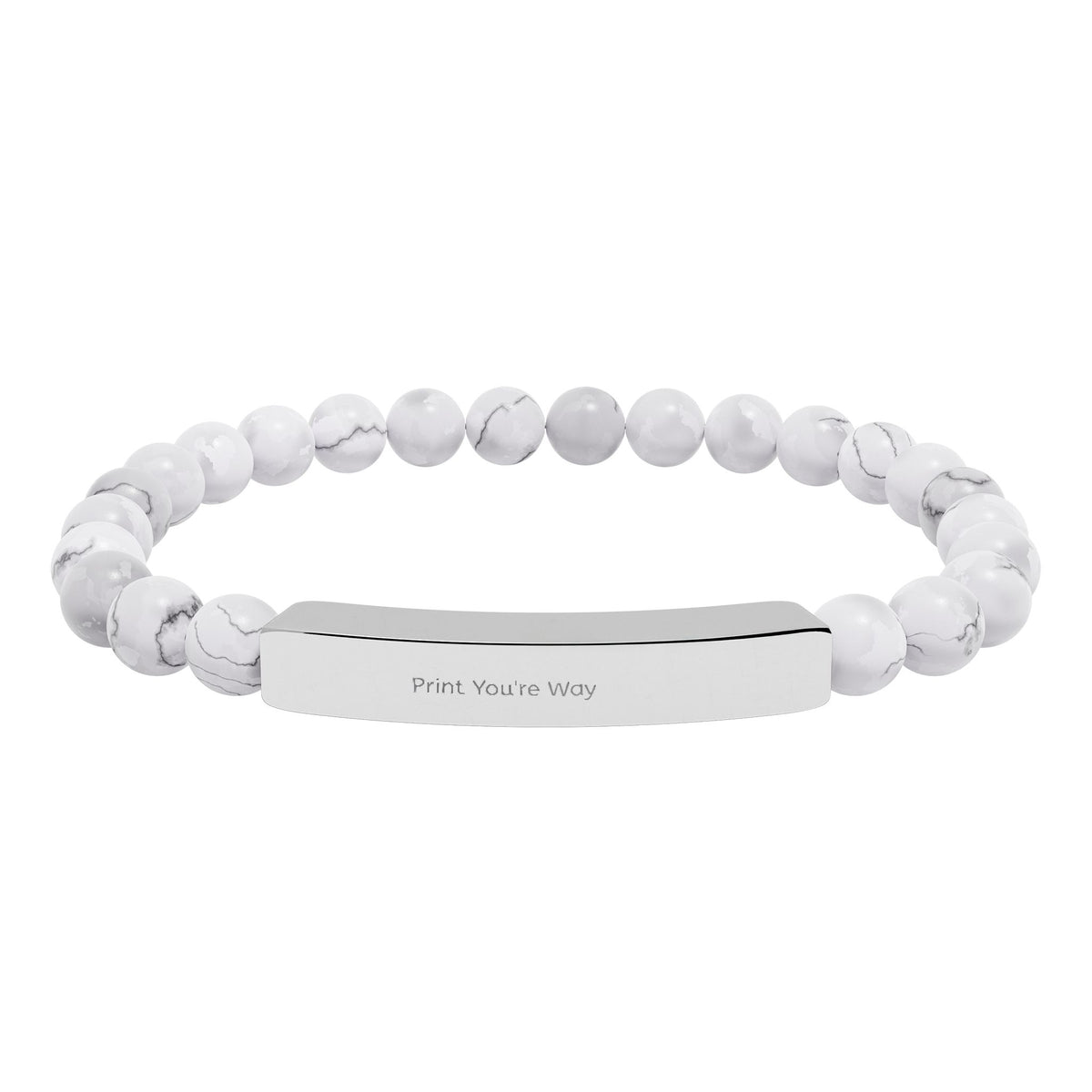 Engravable Natural Stone Bead Bracelet - Personalized Bar Stretch Bracelet
