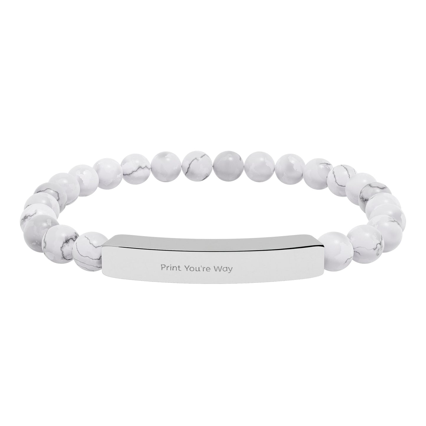 Engravable Natural Stone Bead Bracelet - Personalized Bar Stretch Bracelet