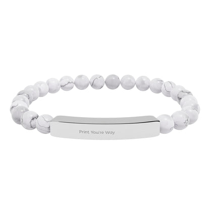 Engravable Natural Stone Bead Bracelet - Personalized Bar Stretch Bracelet