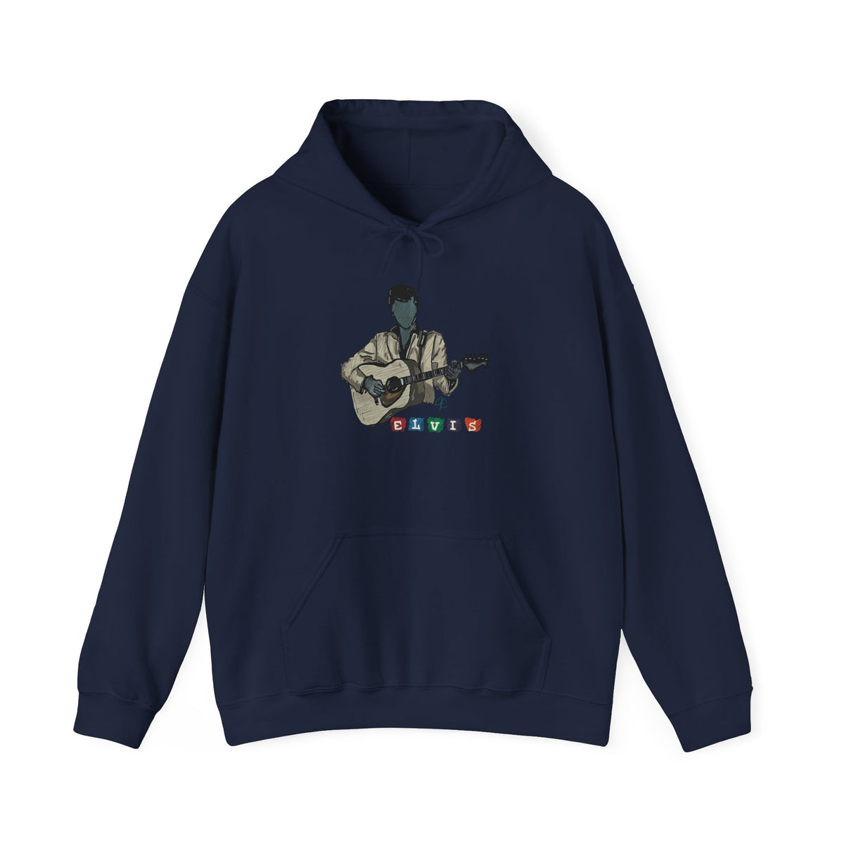 Elvis Silhouette Hoodie — Cozy Music Lover Pullover with Color Block Notes