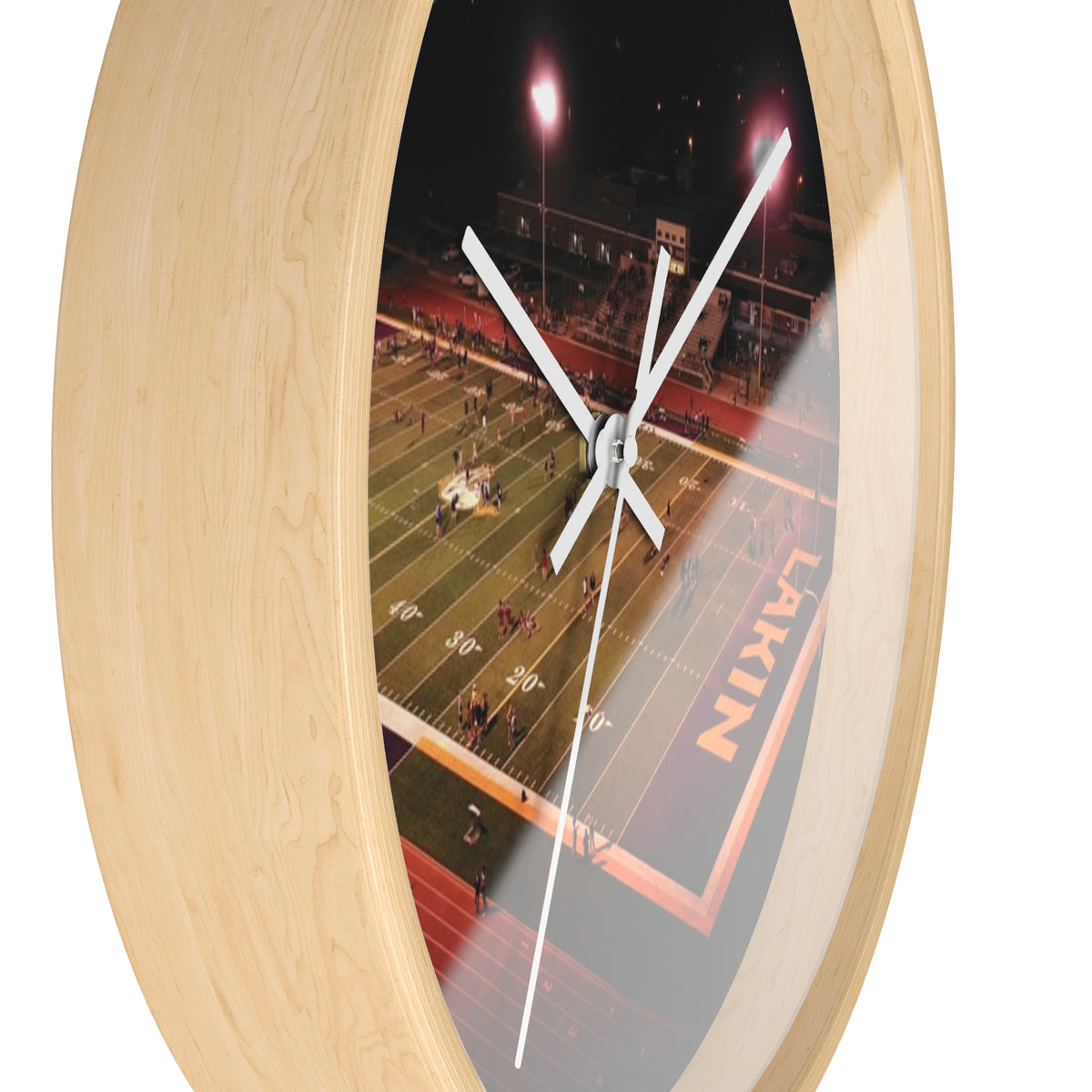 Stadium Night Football Wall Clock — High School Field Photo