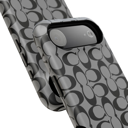 Monogram Pattern Impact-Resistant Phone Case — Black & Gray Designer-Inspired Protection