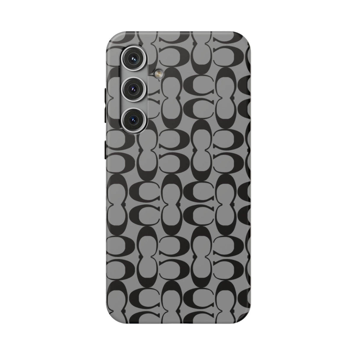 Monogram Pattern Impact-Resistant Phone Case — Black & Gray Designer-Inspired Protection