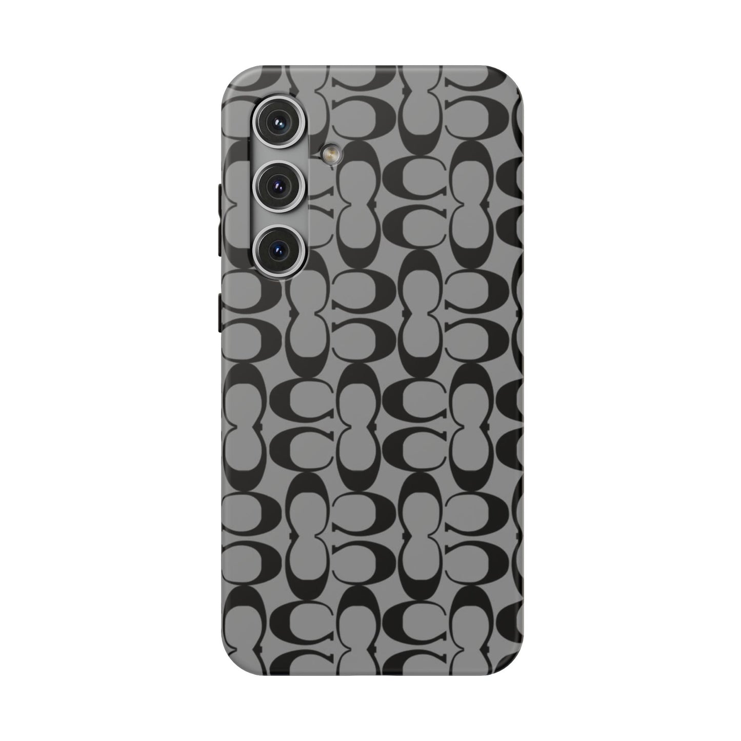 Monogram Pattern Impact-Resistant Phone Case — Black & Gray Designer-Inspired Protection