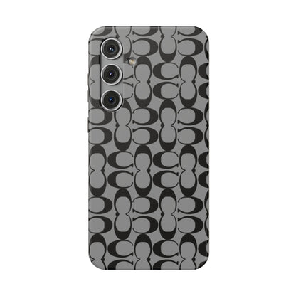 Monogram Pattern Impact-Resistant Phone Case — Black & Gray Designer-Inspired Protection