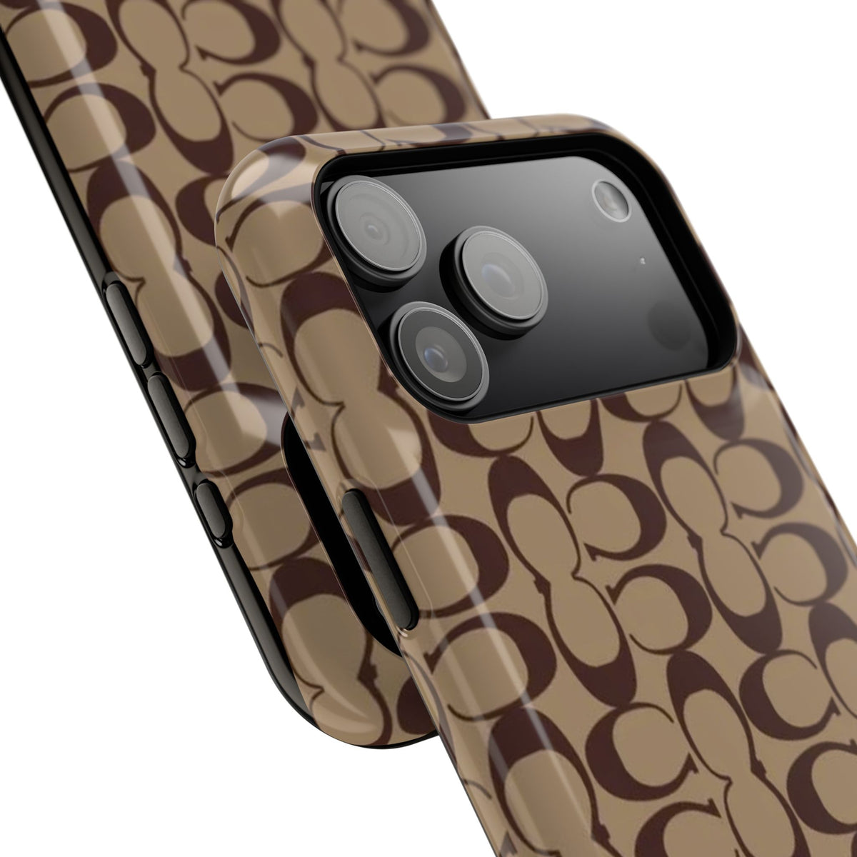 Signature Pattern Impact-Resistant Phone Case — Brown Monogram iPhone Cover