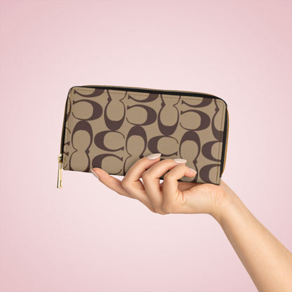 Monogram Pattern Zipper Wallet | Neutral Taupe Card Organizer