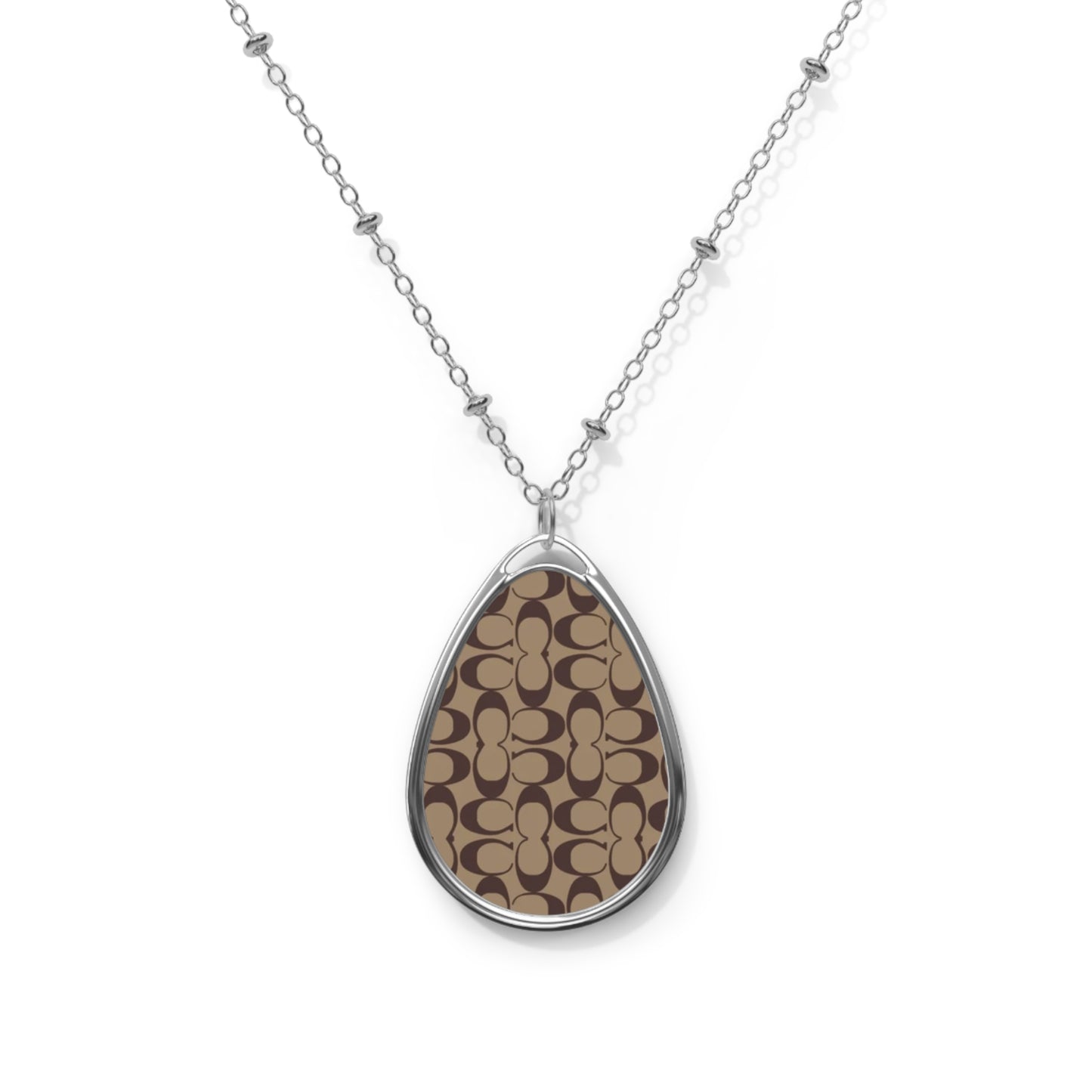 Monogram Pattern Oval Necklace | Teardrop Pendant Necklace