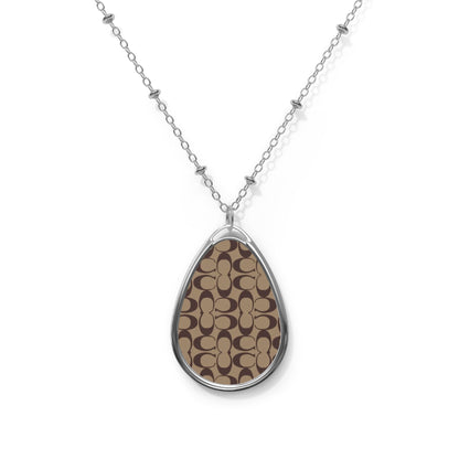 Monogram Pattern Oval Necklace | Teardrop Pendant Necklace