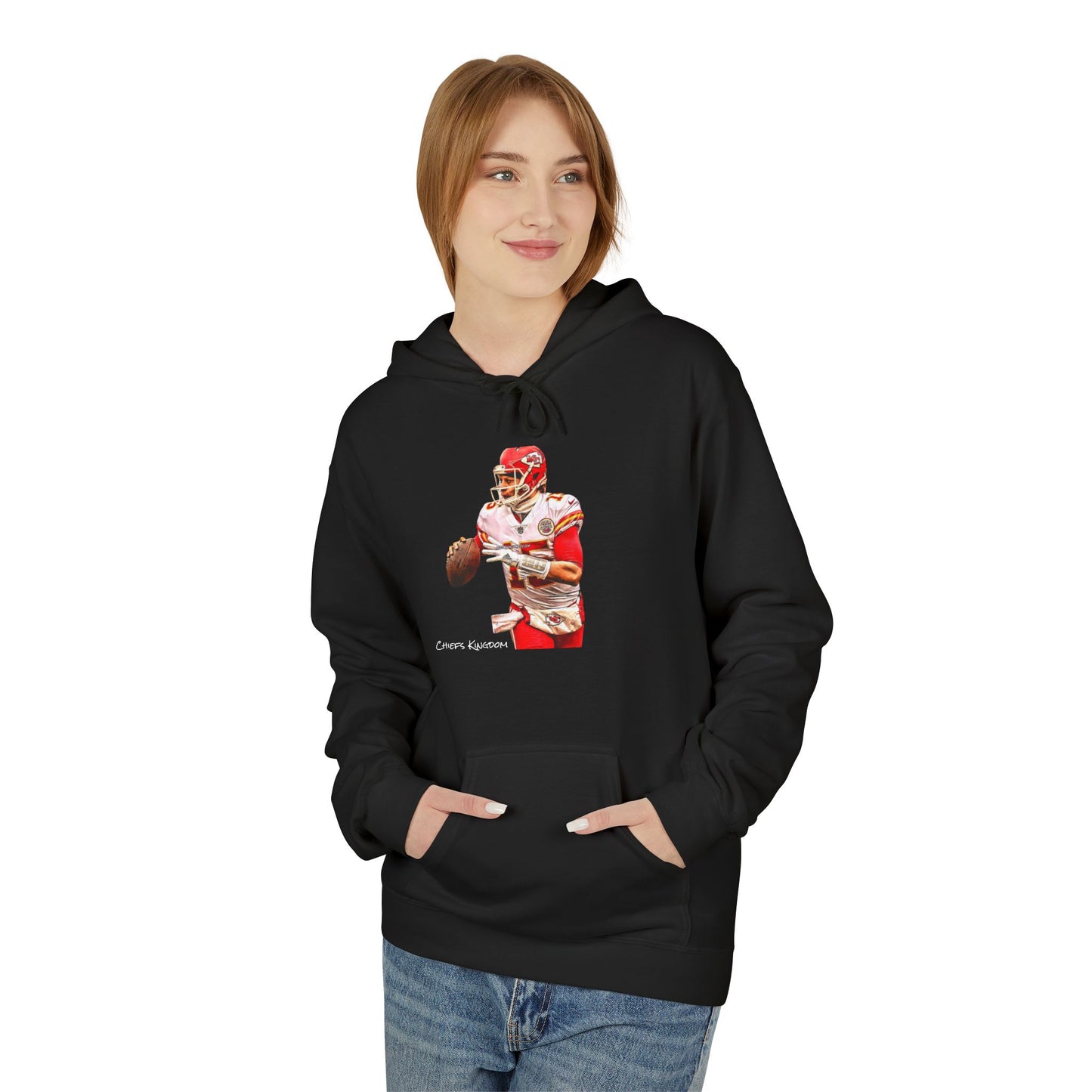 Mahomes Illustration Hoodie — Vintage Red Helmet Athletic Pullover