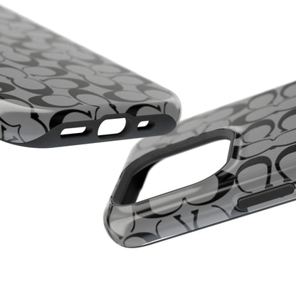 Monogram Pattern Impact-Resistant Phone Case — Black & Gray Designer-Inspired Protection