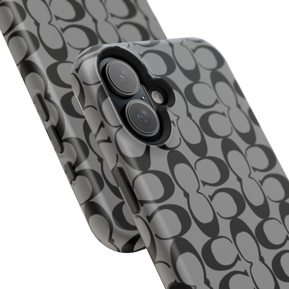 Monogram Pattern Impact-Resistant Phone Case — Black & Gray Designer-Inspired Protection