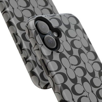 Monogram Pattern Impact-Resistant Phone Case — Black & Gray Designer-Inspired Protection