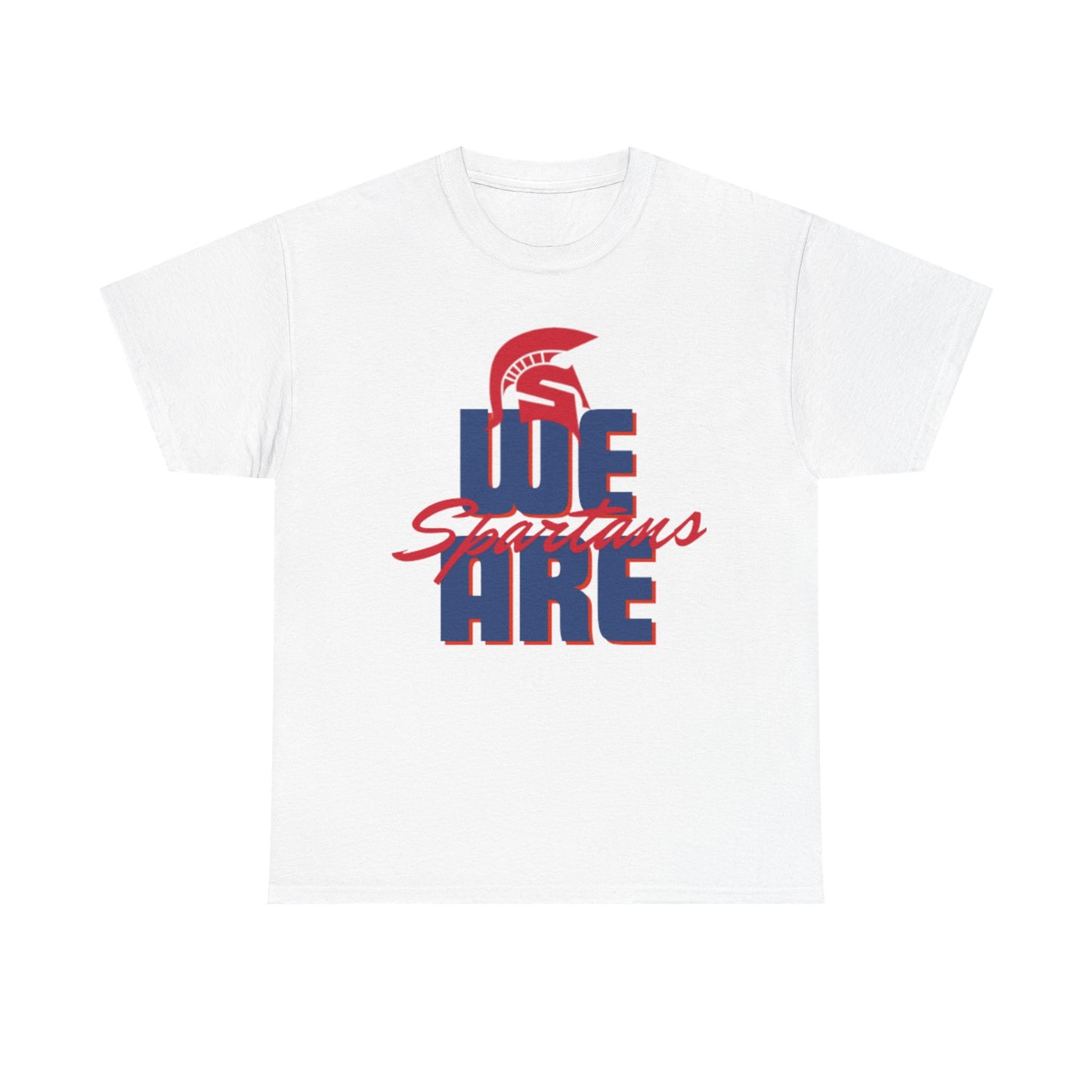 We Are Spartans T-Shirt — School Spirit Tee (Red & Navy Spartan Logo)