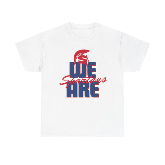 We Are Spartans T-Shirt — School Spirit Tee (Red & Navy Spartan Logo)