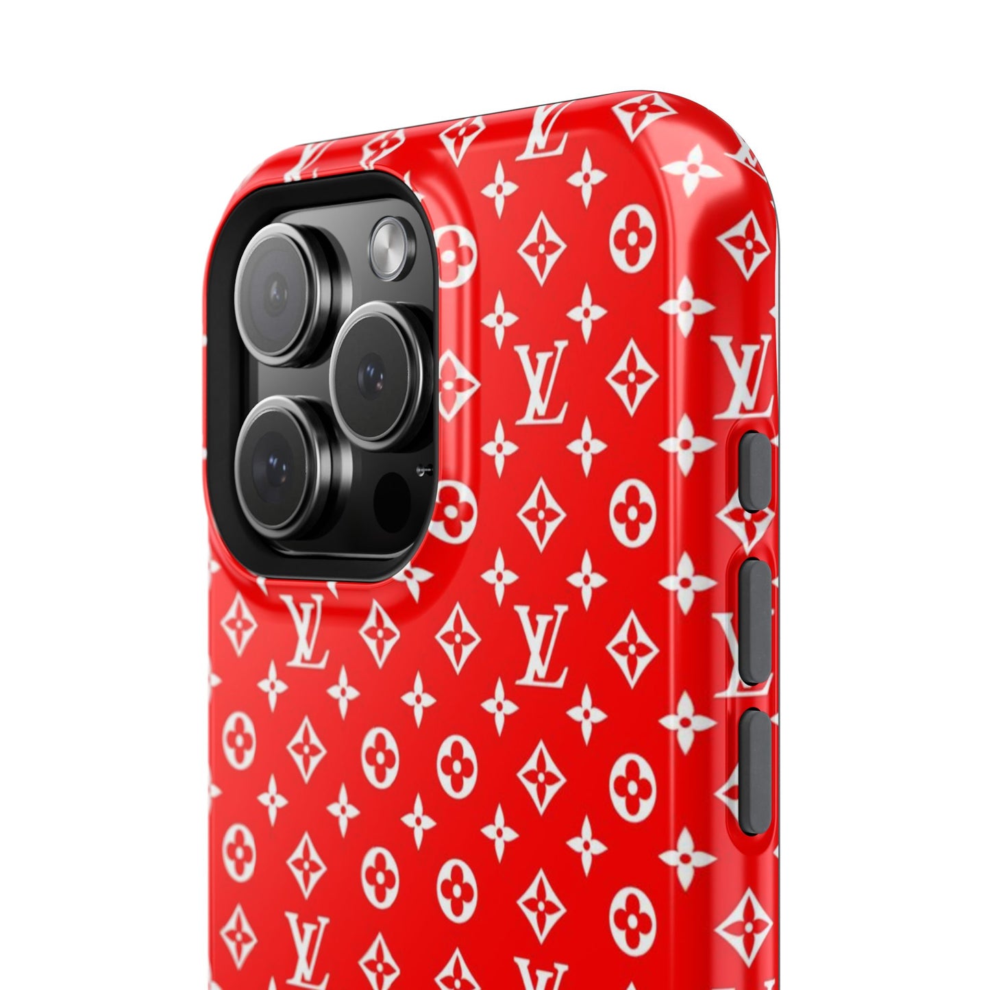 Impact-Resistant Phone Case — Red Monogram Pattern with Bold 'Supreme' Style Logo