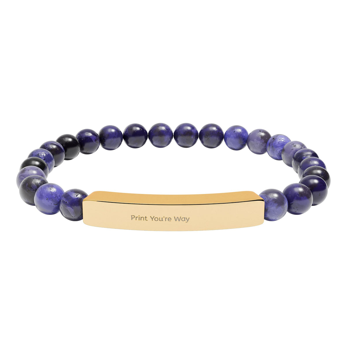 Engravable Natural Stone Bead Bracelet - Personalized Bar Stretch Bracelet