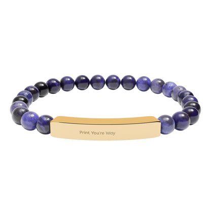 Engravable Natural Stone Bead Bracelet - Personalized Bar Stretch Bracelet