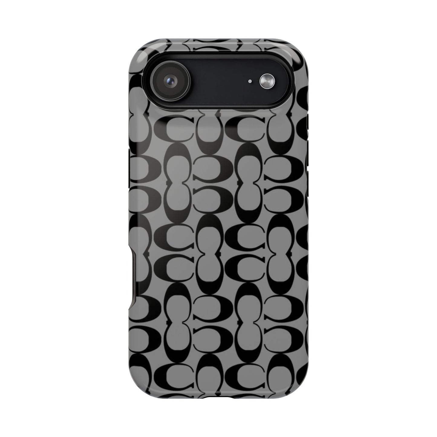 Monogram Pattern Impact-Resistant Phone Case — Black & Gray Designer-Inspired Protection