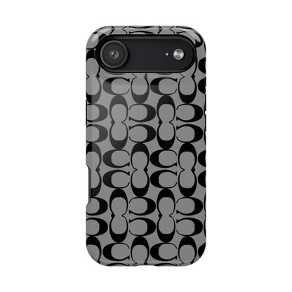 Monogram Pattern Impact-Resistant Phone Case — Black & Gray Designer-Inspired Protection