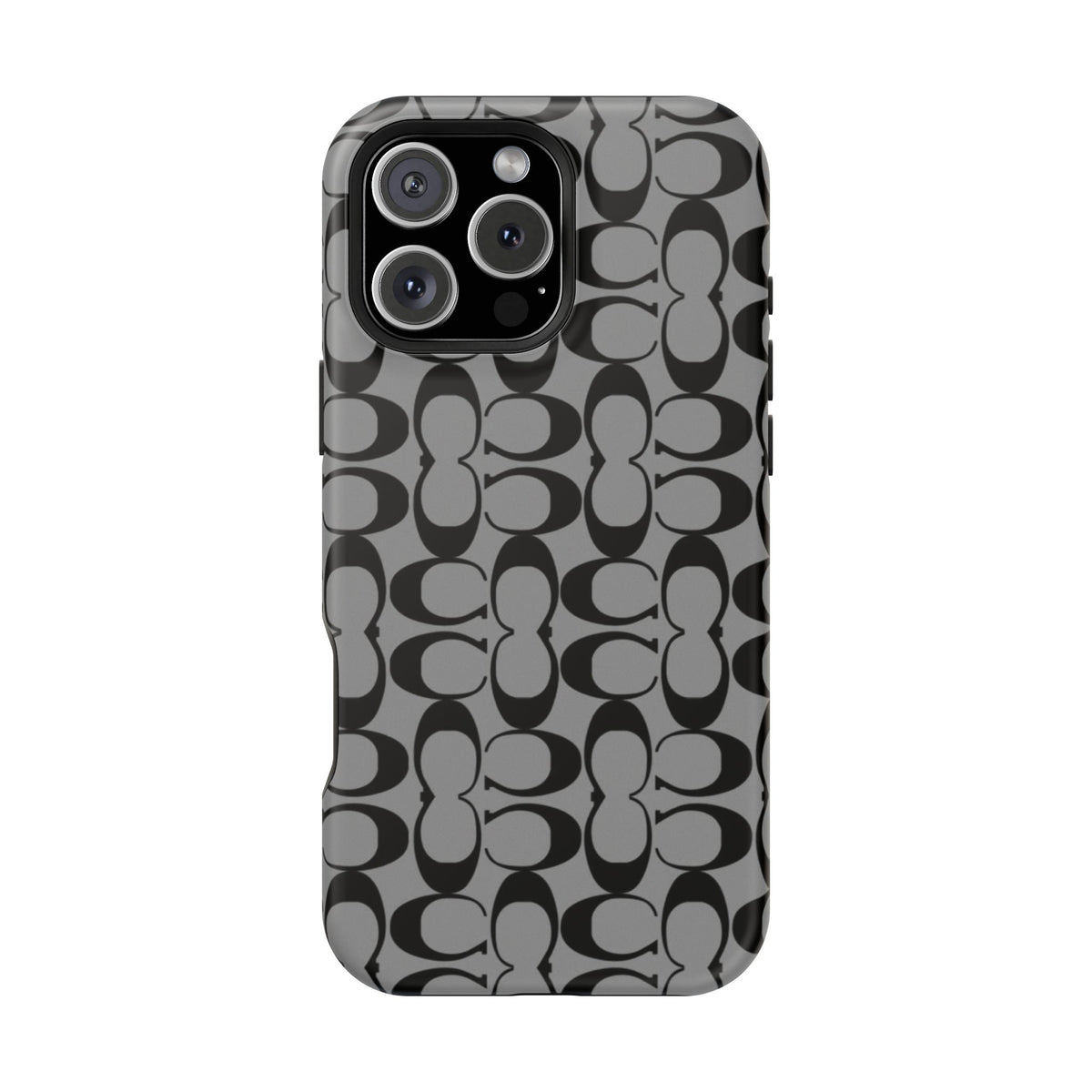 Monogram Pattern Impact-Resistant Phone Case — Black & Gray Designer-Inspired Protection
