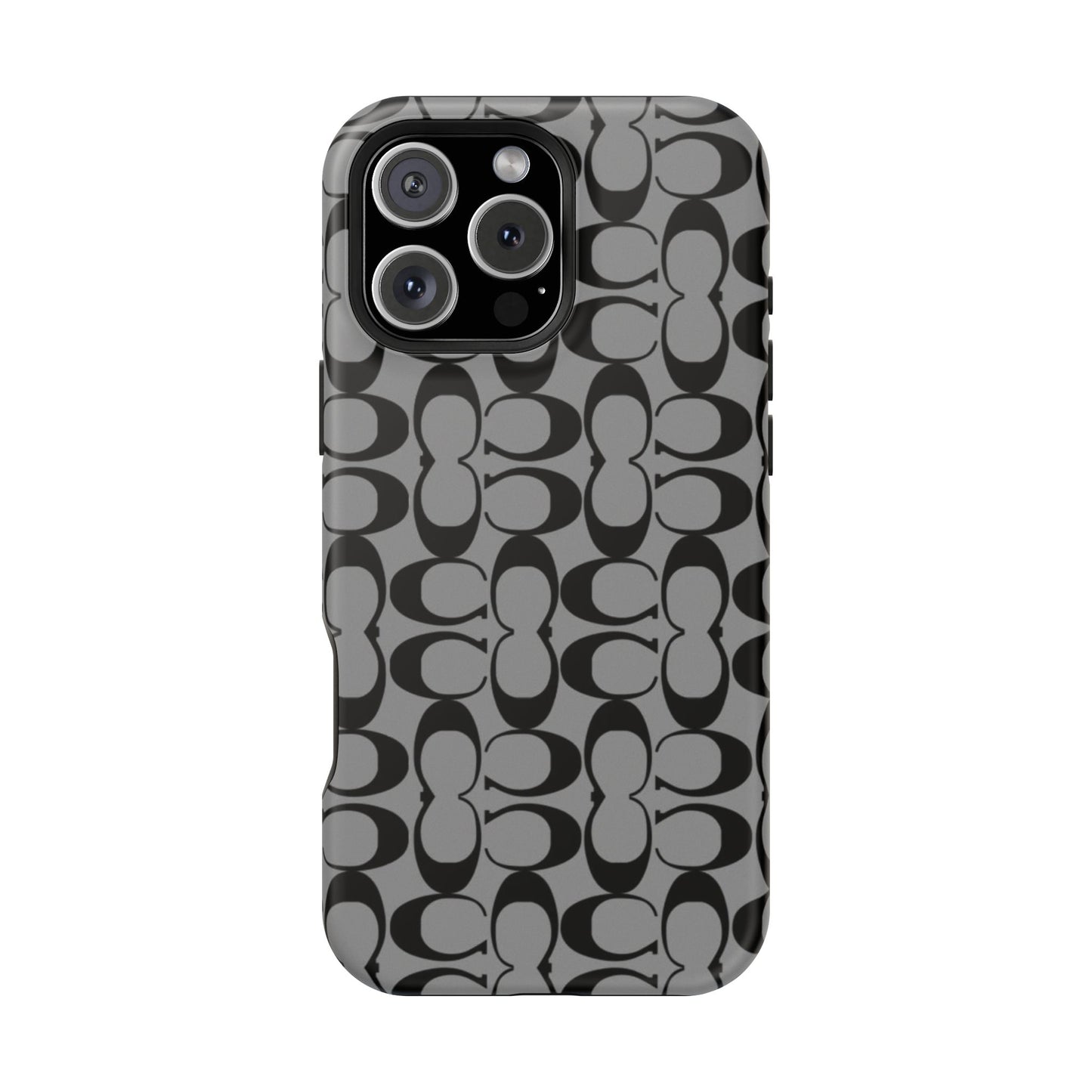 Monogram Pattern Impact-Resistant Phone Case — Black & Gray Designer-Inspired Protection