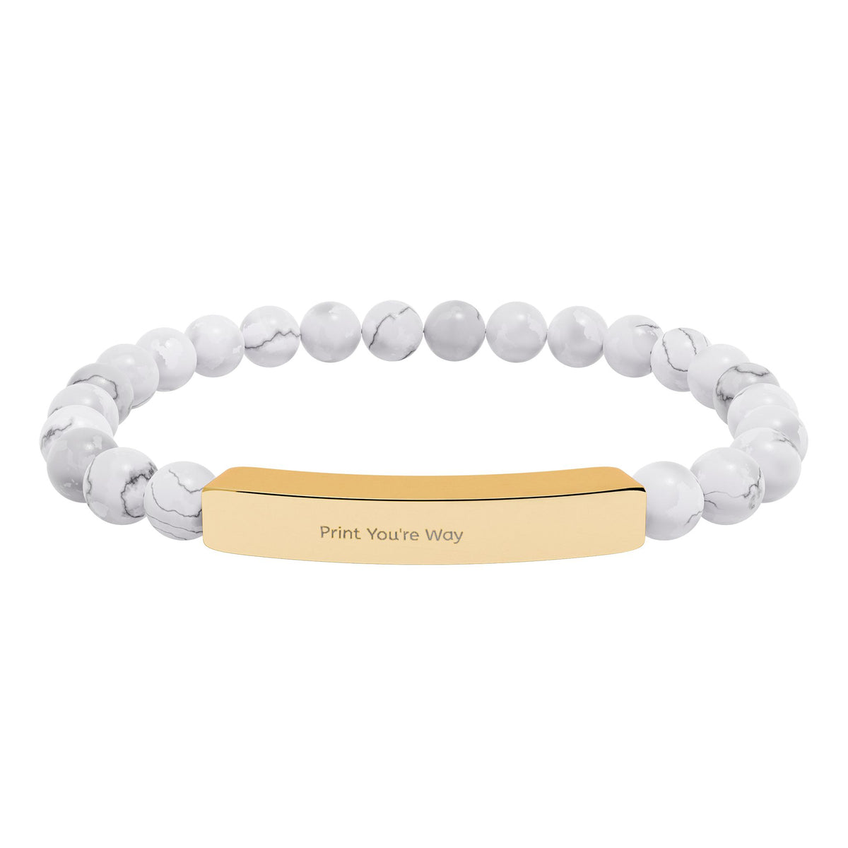 Engravable Natural Stone Bead Bracelet - Personalized Bar Stretch Bracelet