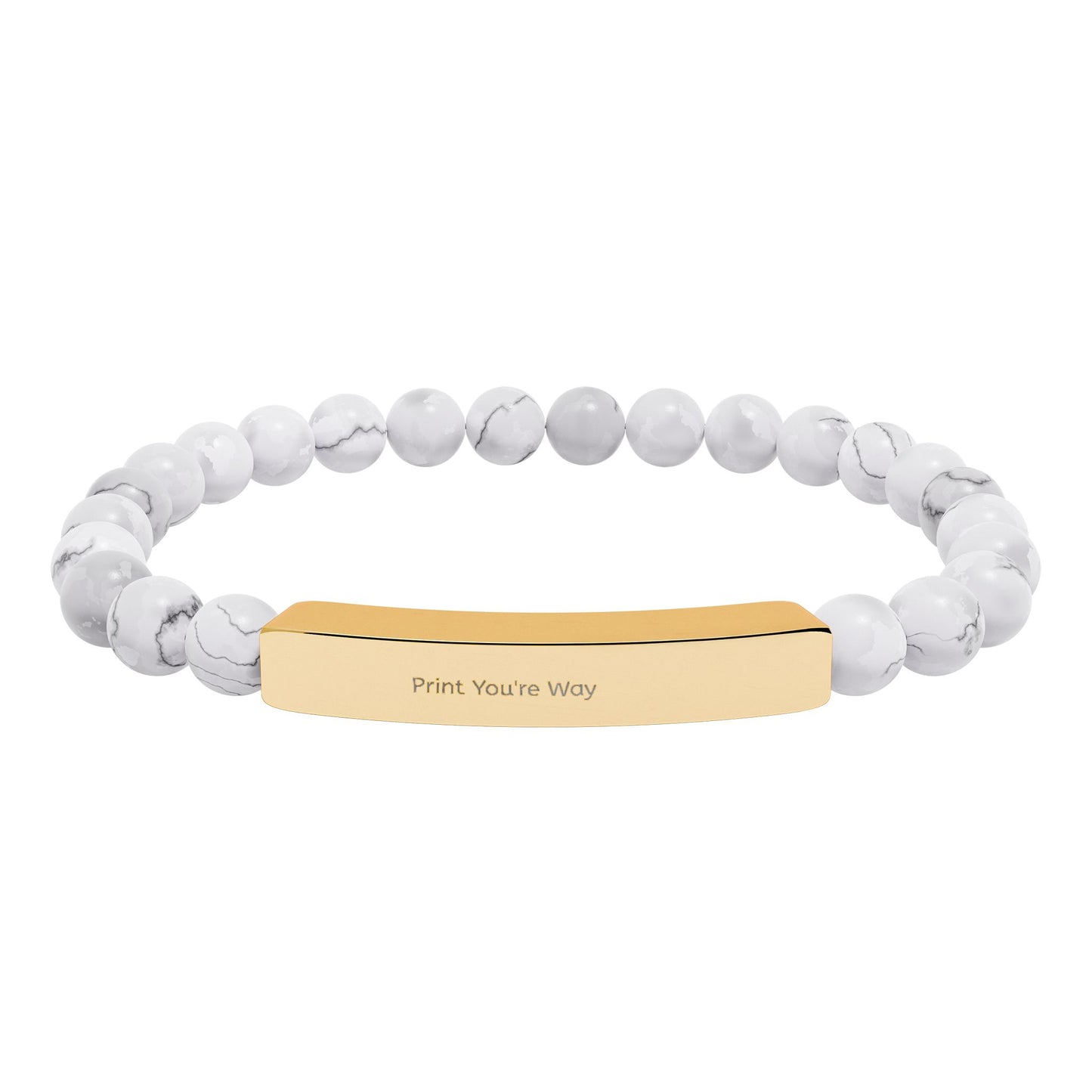 Engravable Natural Stone Bead Bracelet - Personalized Bar Stretch Bracelet
