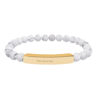Engravable Natural Stone Bead Bracelet - Personalized Bar Stretch Bracelet