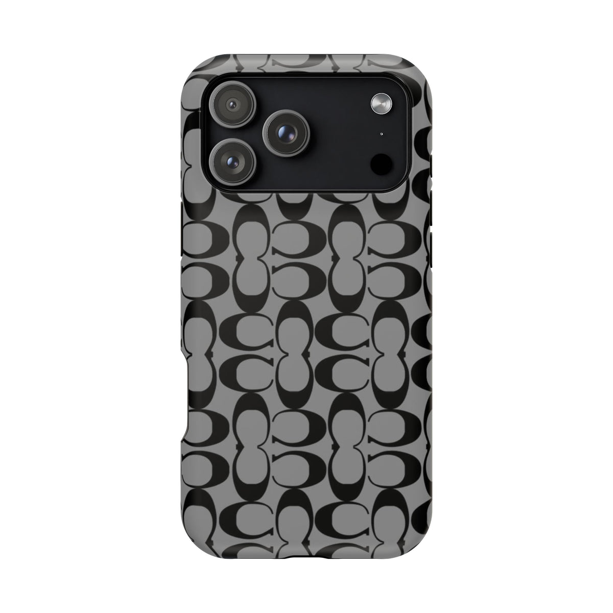 Monogram Pattern Impact-Resistant Phone Case — Black & Gray Designer-Inspired Protection