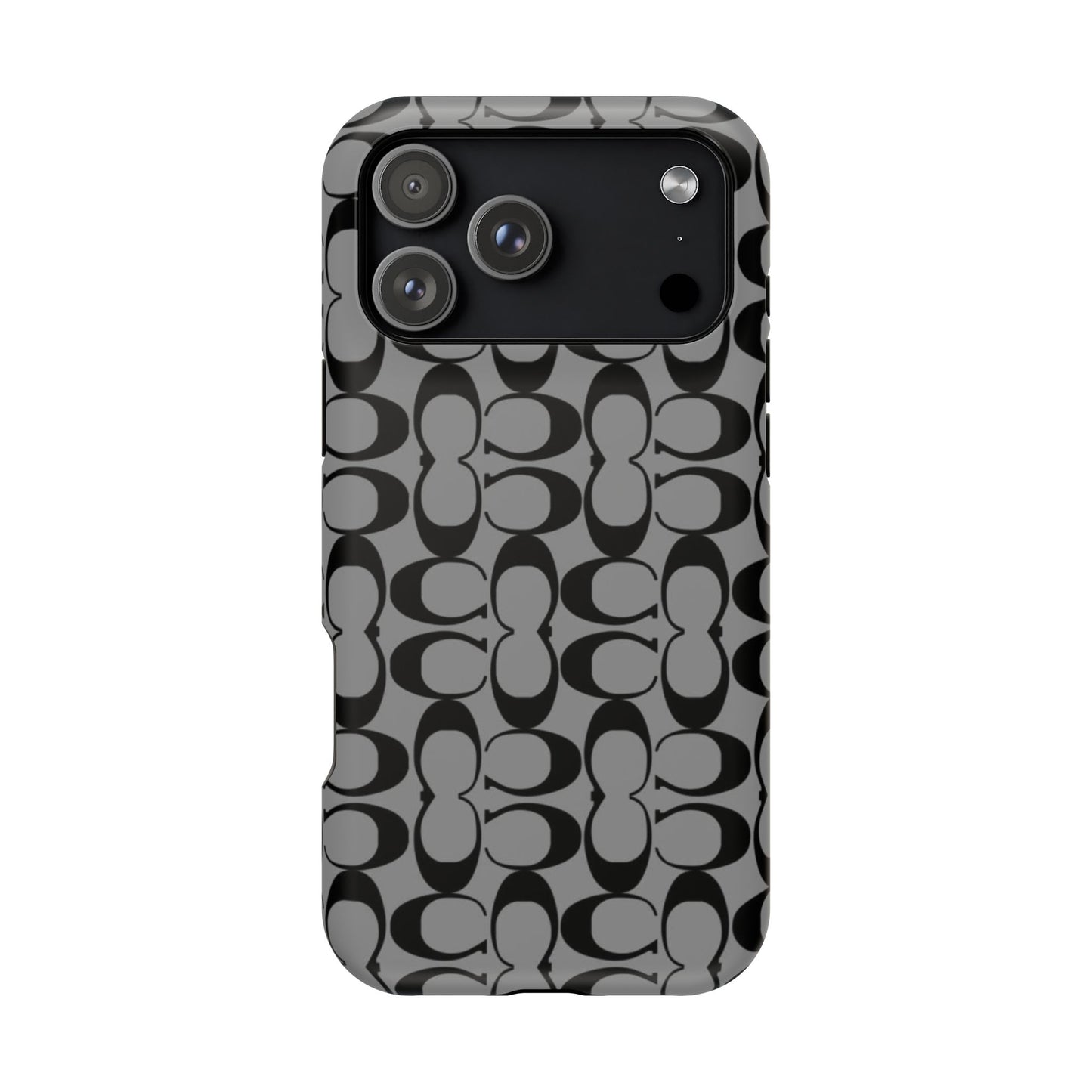Monogram Pattern Impact-Resistant Phone Case — Black & Gray Designer-Inspired Protection