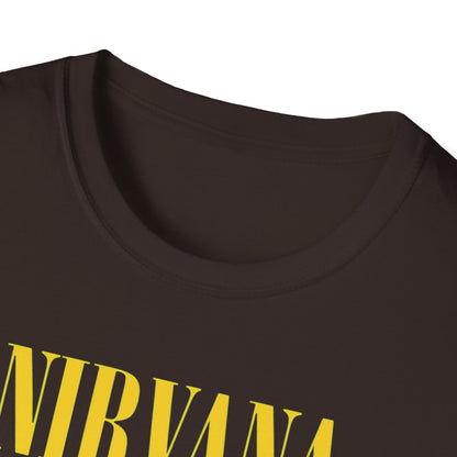 Nirvana Vintage smiley logo T-Shirt | Grunge band tee, yellow on black