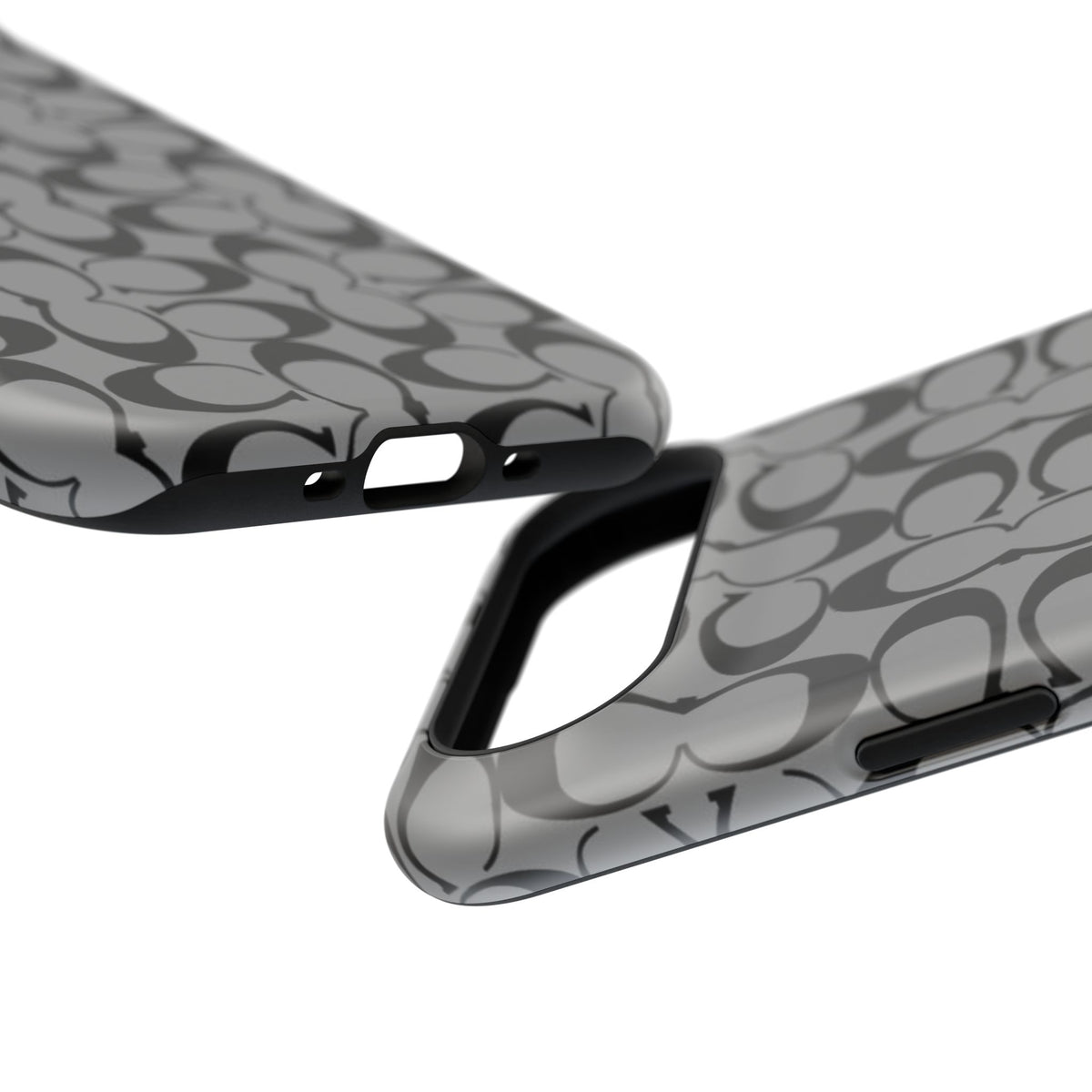 Monogram Pattern Impact-Resistant Phone Case — Black & Gray Designer-Inspired Protection