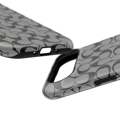 Monogram Pattern Impact-Resistant Phone Case — Black & Gray Designer-Inspired Protection