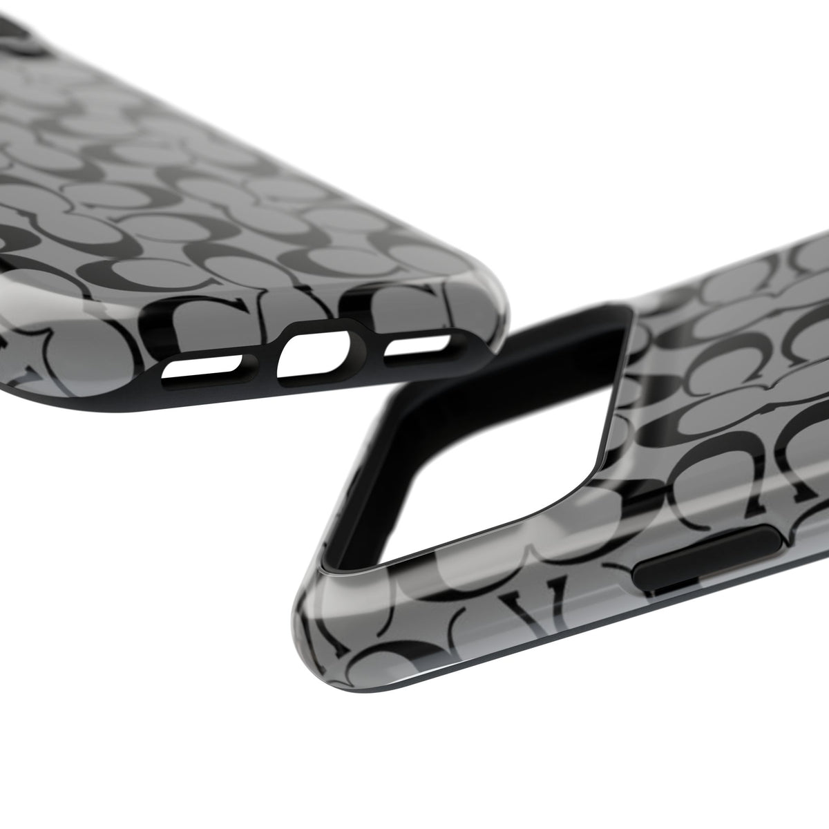 Monogram Pattern Impact-Resistant Phone Case — Black & Gray Designer-Inspired Protection