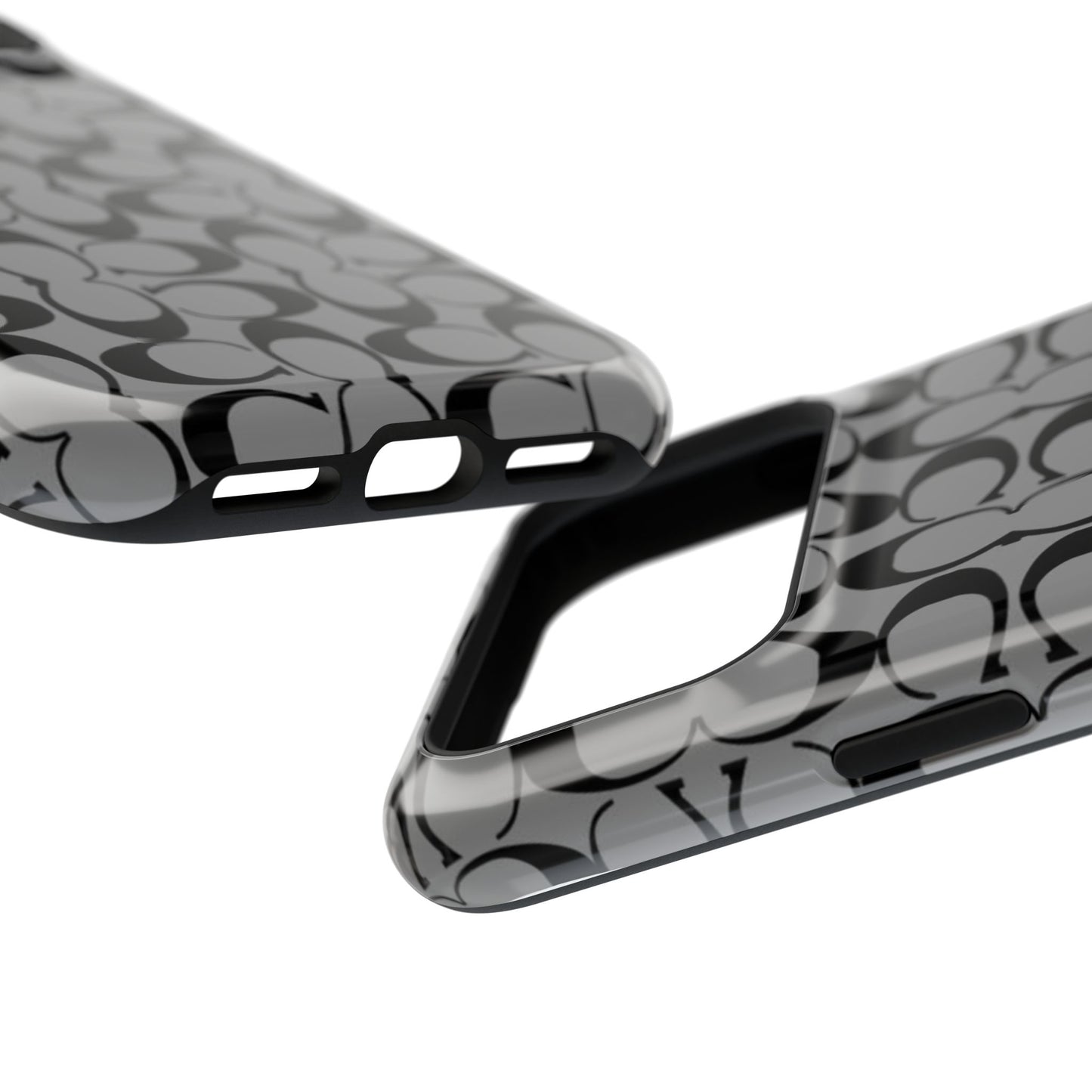 Monogram Pattern Impact-Resistant Phone Case — Black & Gray Designer-Inspired Protection