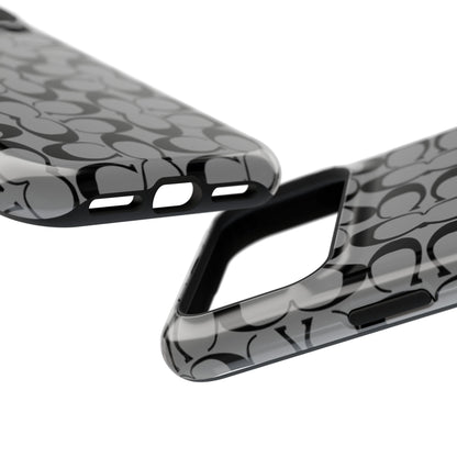 Monogram Pattern Impact-Resistant Phone Case — Black & Gray Designer-Inspired Protection
