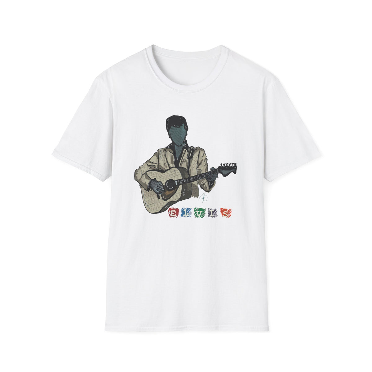 Elvis Graphic T-Shirt — Acoustic Music Tee with Color Icon Accents