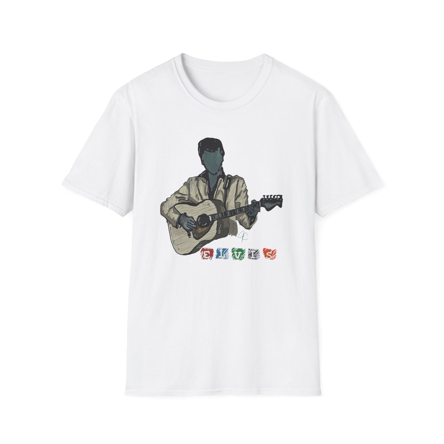 Elvis Graphic T-Shirt — Acoustic Music Tee with Color Icon Accents