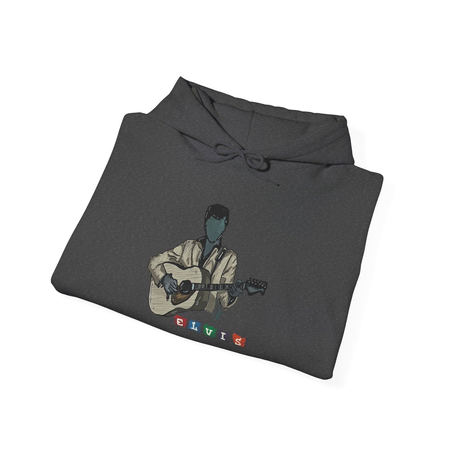 Elvis Silhouette Hoodie — Cozy Music Lover Pullover with Color Block Notes