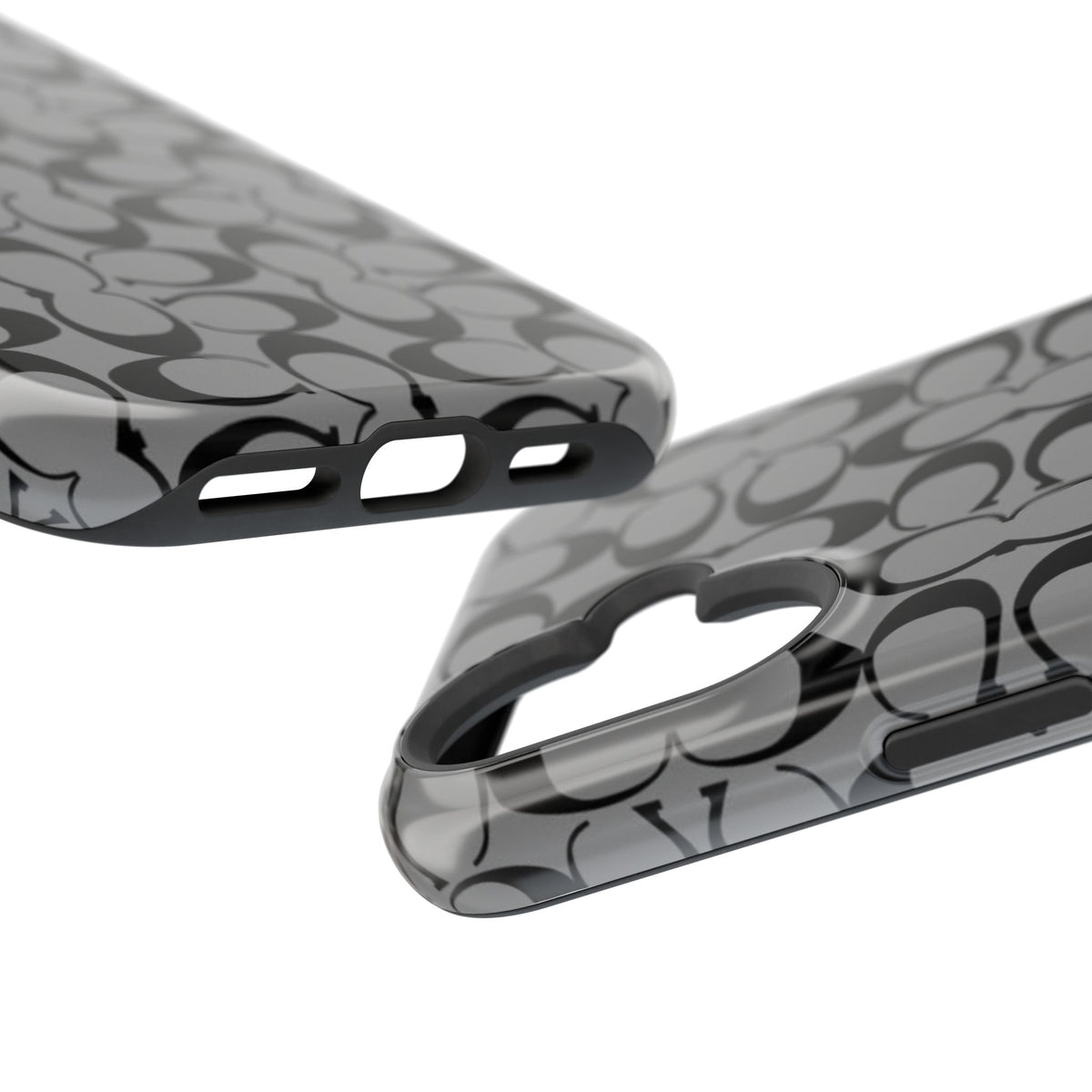 Monogram Pattern Impact-Resistant Phone Case — Black & Gray Designer-Inspired Protection