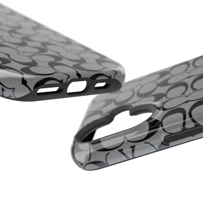 Monogram Pattern Impact-Resistant Phone Case — Black & Gray Designer-Inspired Protection